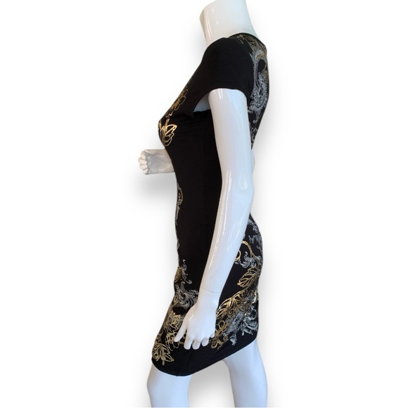 CACHE’ BODYCON DRESS WITH GOLD/SILVER PRINT. WOMEN’S SIZE SMALL. - Picture 5 of 7